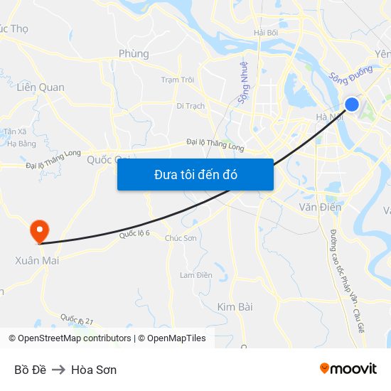 Bồ Đề to Hòa Sơn map