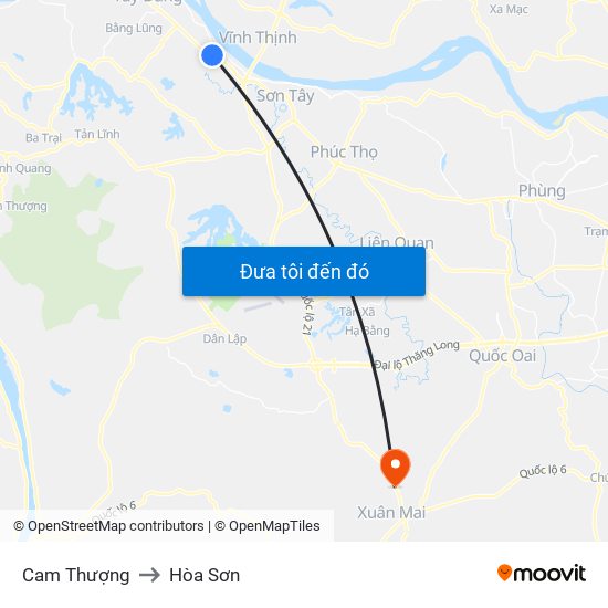 Cam Thượng to Hòa Sơn map