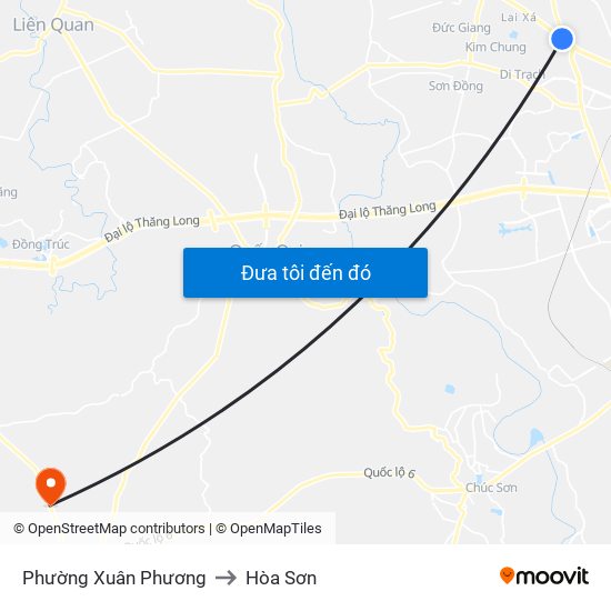 Phường Xuân Phương to Hòa Sơn map