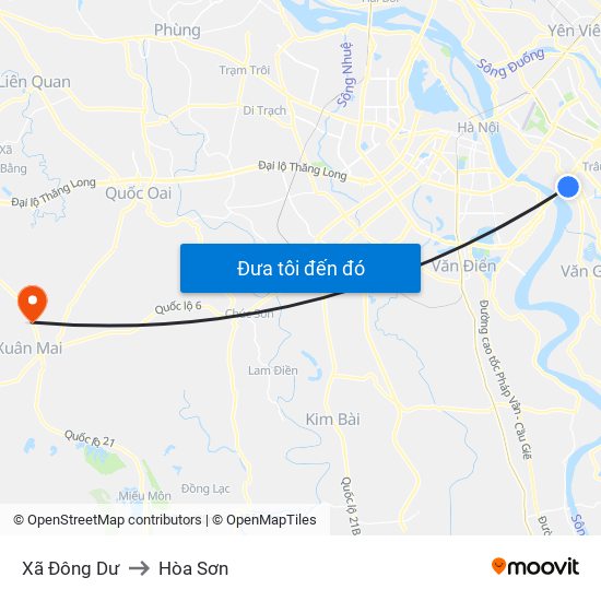 Xã Đông Dư to Hòa Sơn map