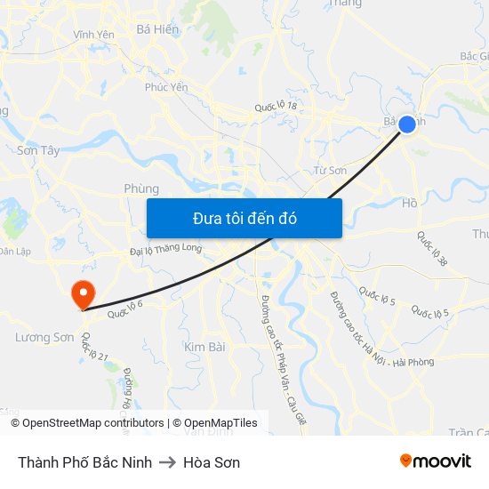 Thành Phố Bắc Ninh to Hòa Sơn map