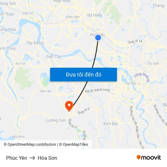 Phúc Yên to Hòa Sơn map