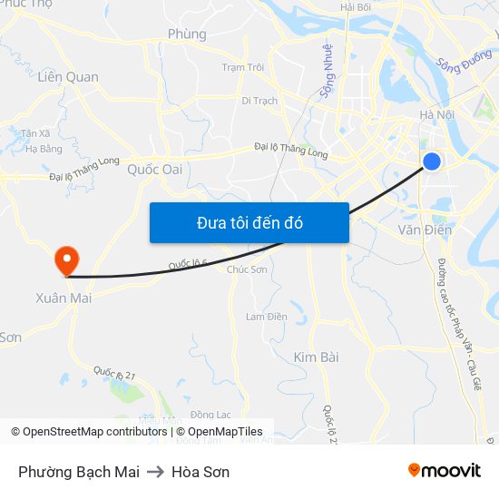 Phường Bạch Mai to Hòa Sơn map