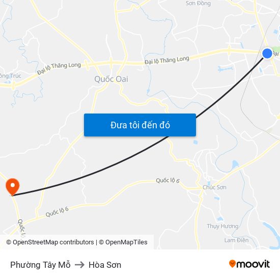 Phường Tây Mỗ to Hòa Sơn map