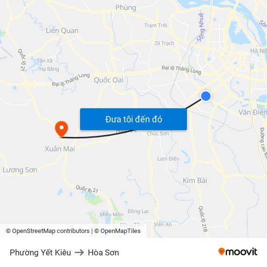 Phường Yết Kiêu to Hòa Sơn map