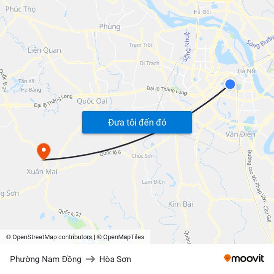 Phường Nam Đồng to Hòa Sơn map