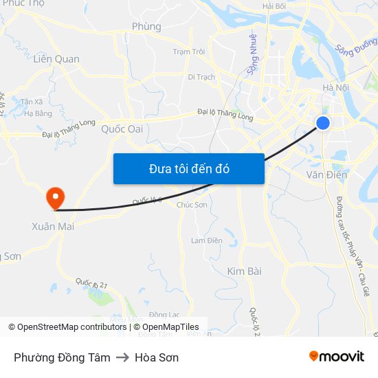 Phường Đồng Tâm to Hòa Sơn map