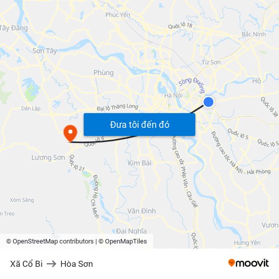 Xã Cổ Bi to Hòa Sơn map