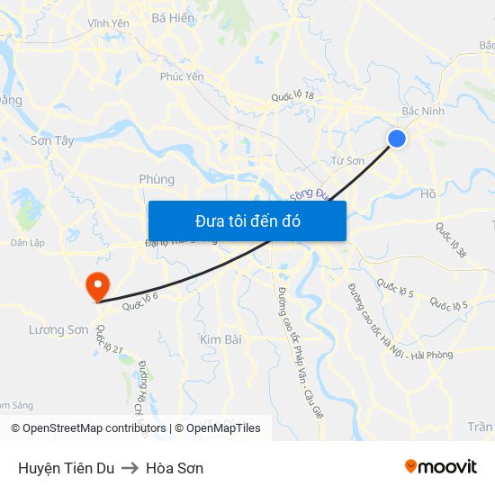 Huyện Tiên Du to Hòa Sơn map