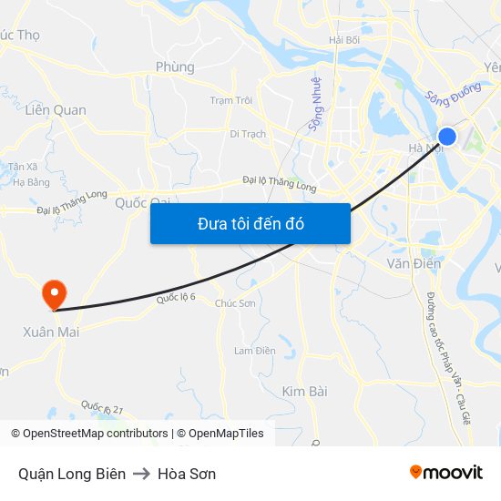 Quận Long Biên to Hòa Sơn map