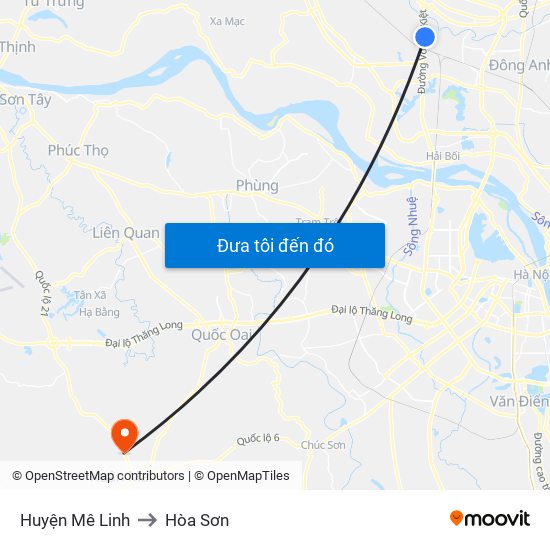 Huyện Mê Linh to Hòa Sơn map