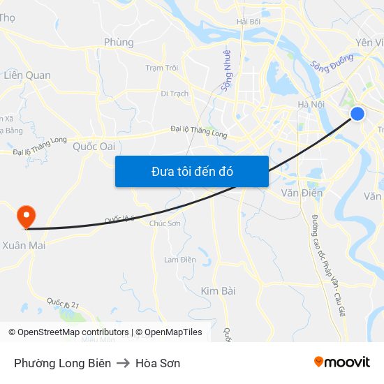 Phường Long Biên to Hòa Sơn map