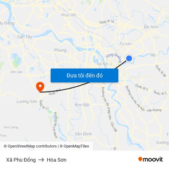 Xã Phù Đổng to Hòa Sơn map