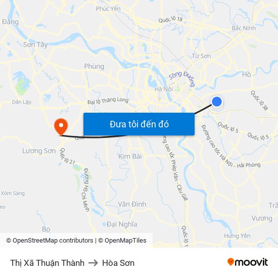 Thị Xã Thuận Thành to Hòa Sơn map