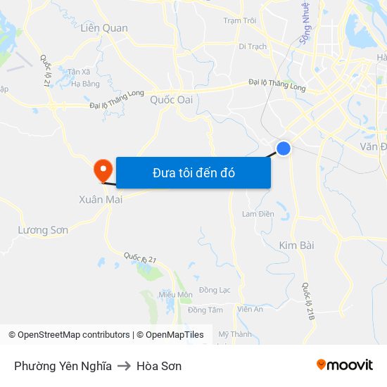 Phường Yên Nghĩa to Hòa Sơn map