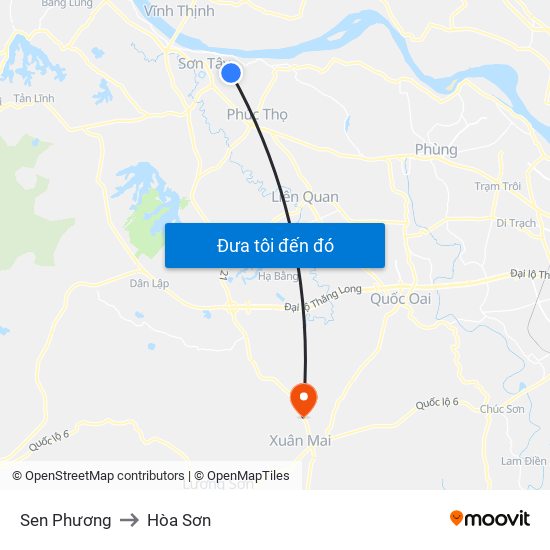 Sen Phương to Hòa Sơn map
