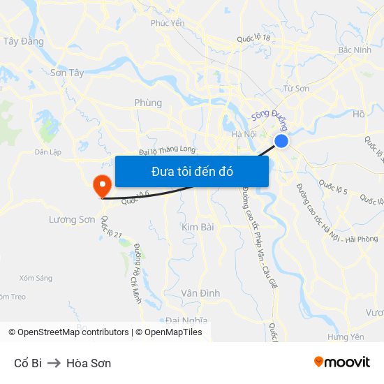 Cổ Bi to Hòa Sơn map