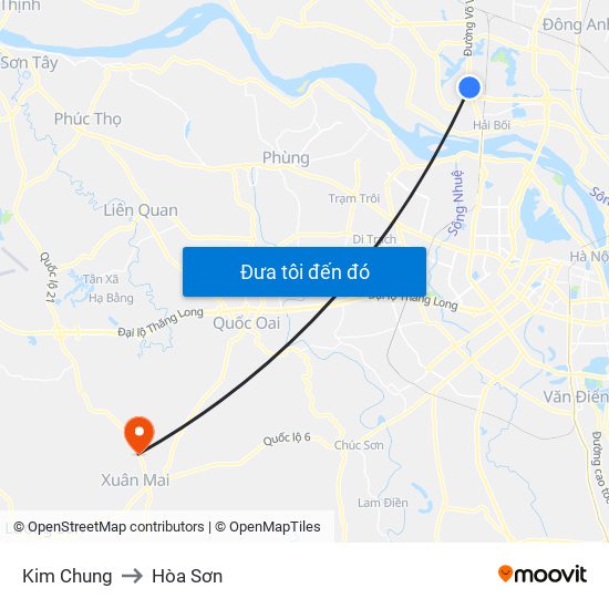Kim Chung to Hòa Sơn map