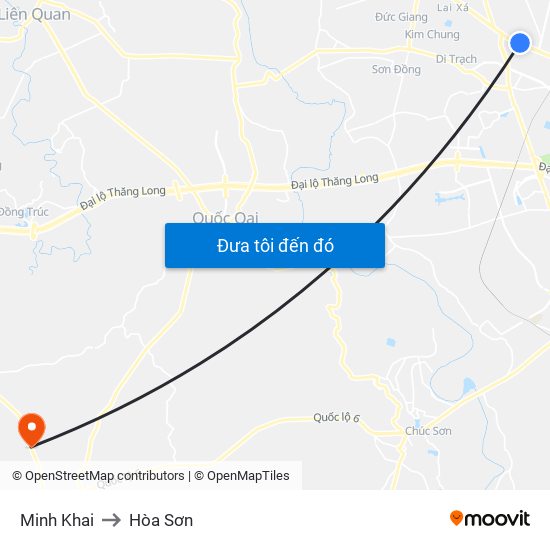 Minh Khai to Hòa Sơn map