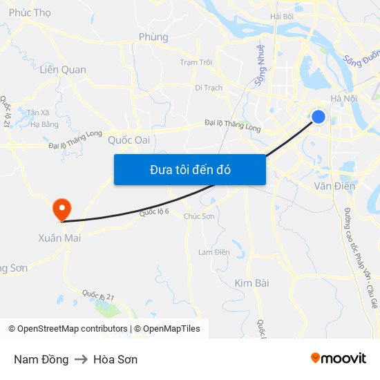 Nam Đồng to Hòa Sơn map