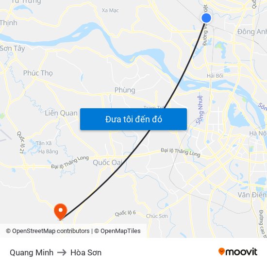 Quang Minh to Hòa Sơn map