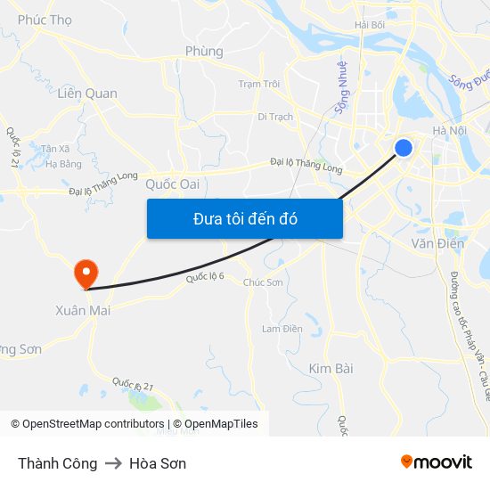 Thành Công to Hòa Sơn map
