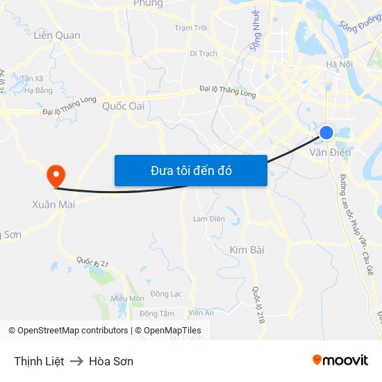 Thịnh Liệt to Hòa Sơn map