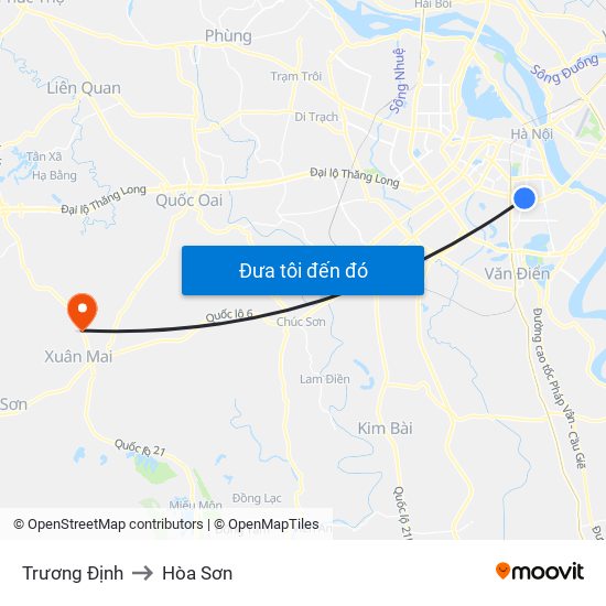 Trương Định to Hòa Sơn map