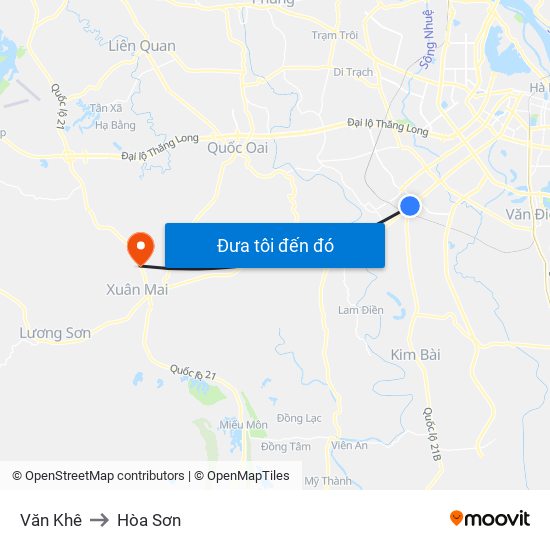 Văn Khê to Hòa Sơn map