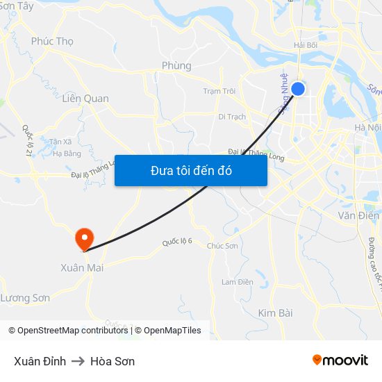 Xuân Đỉnh to Hòa Sơn map