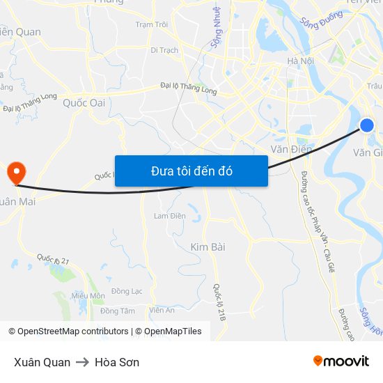 Xuân Quan to Hòa Sơn map