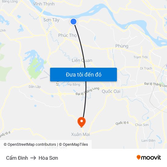 Cẩm Đình to Hòa Sơn map