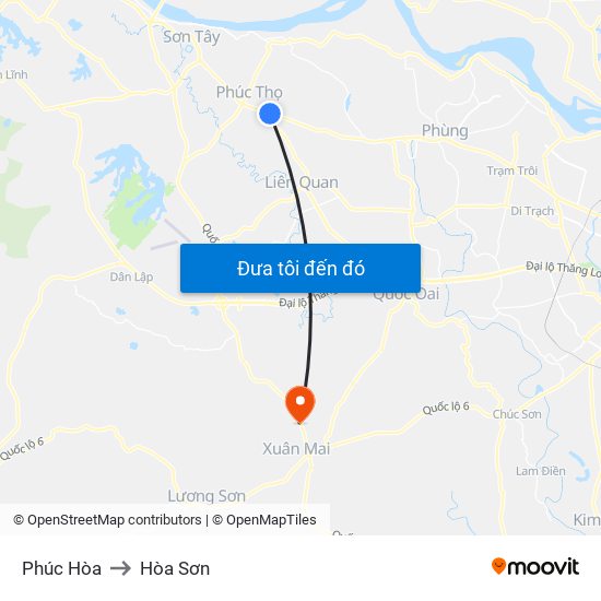 Phúc Hòa to Hòa Sơn map