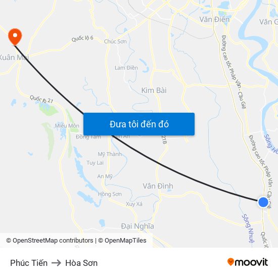 Phúc Tiến to Hòa Sơn map