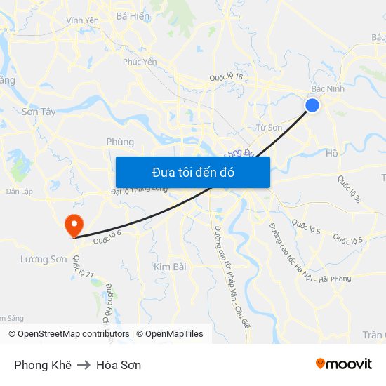 Phong Khê to Hòa Sơn map