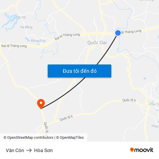 Vân Côn to Hòa Sơn map