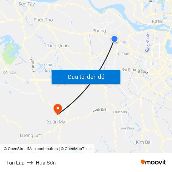 Tân Lập to Hòa Sơn map