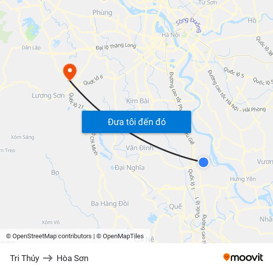 Tri Thủy to Hòa Sơn map