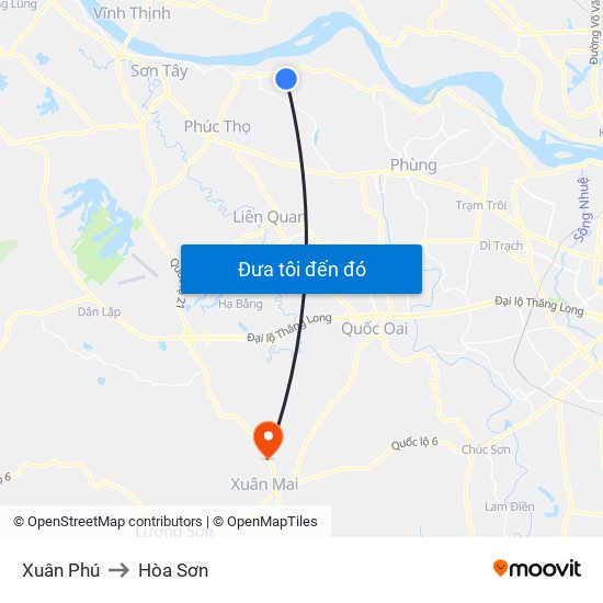 Xuân Phú to Hòa Sơn map