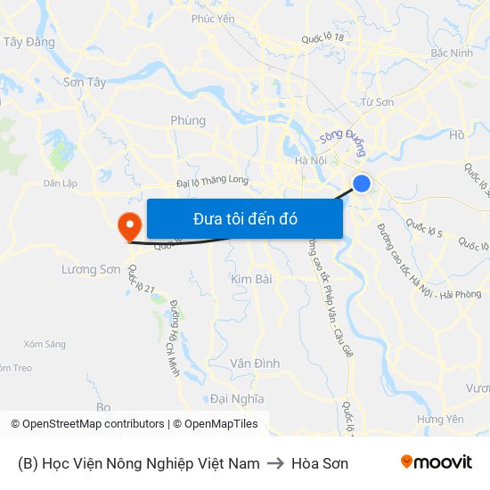 (B) Học Viện Nông Nghiệp Việt Nam to Hòa Sơn map