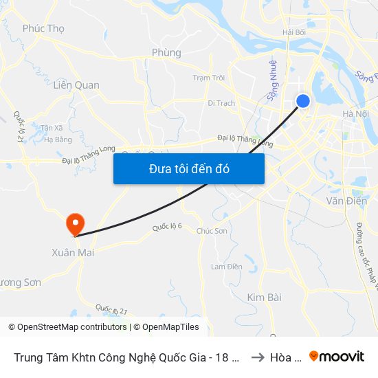 Trung Tâm Khtn Công Nghệ Quốc Gia - 18 Hoàng Quốc Việt to Hòa Sơn map