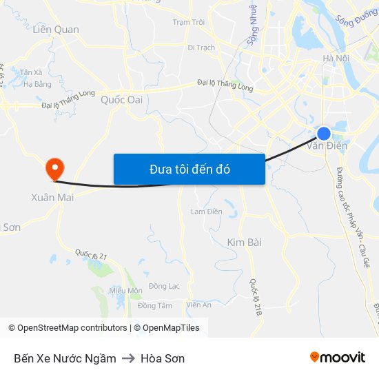 Bến Xe Nước Ngầm to Hòa Sơn map