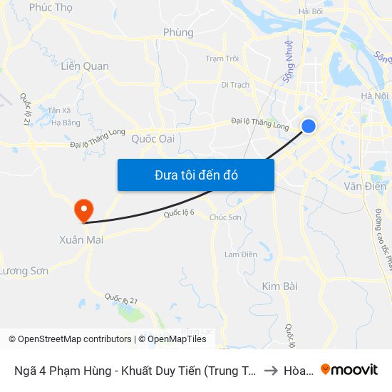 Ngã 4 Phạm Hùng - Khuất Duy Tiến (Trung Tâm Hội Nghị Quốc Gia) to Hòa Sơn map