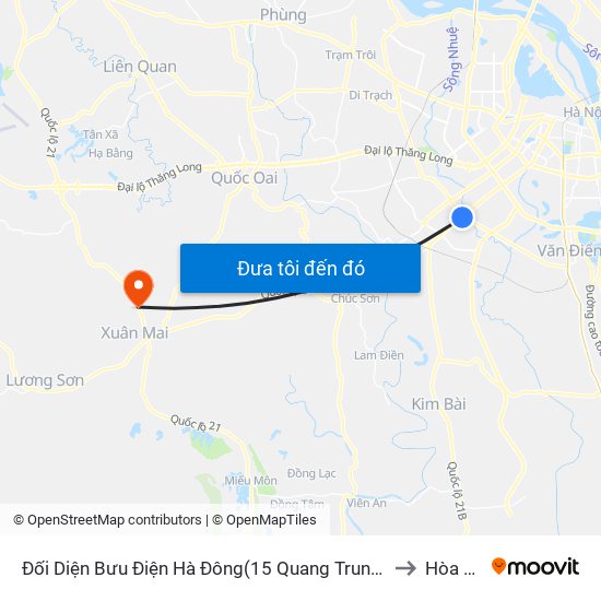 Đối Diện Bưu Điện Hà Đông(15 Quang Trung Hà Đông) to Hòa Sơn map