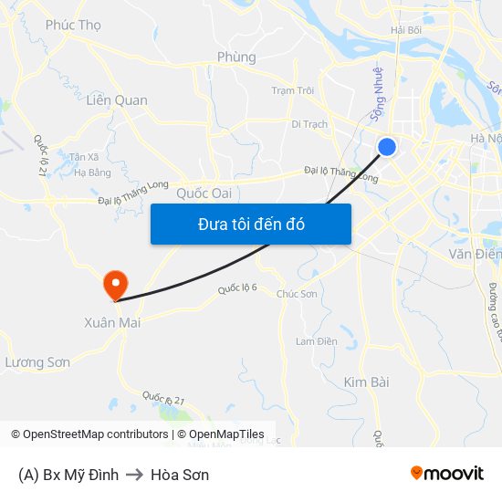 (A) Bx Mỹ Đình to Hòa Sơn map