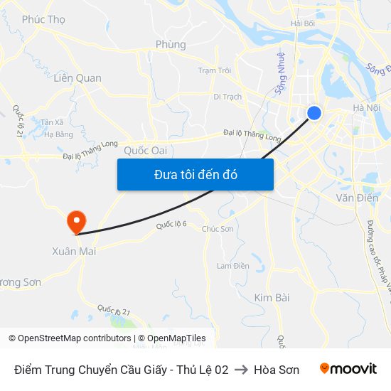 Điểm Trung Chuyển Cầu Giấy - Thủ Lệ 02 to Hòa Sơn map
