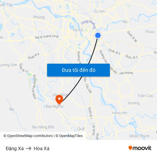 Đặng Xá to Hòa Xá map