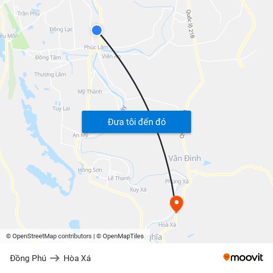 Đồng Phú to Hòa Xá map
