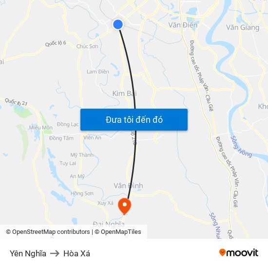 Yên Nghĩa to Hòa Xá map