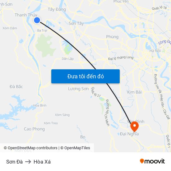 Sơn Đà to Hòa Xá map
